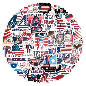 50pcs USA Independence Day Stickers Waterproof Decals for Water Bottle Laptop Luggage