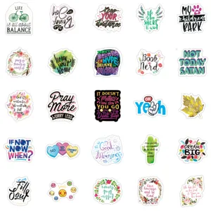 Decorative waterproof English quote stickers set for luggage and phone case decoration.