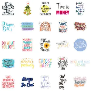 Waterproof motivational English quote stickers set, colorful vinyl decals for laptop water bottle.