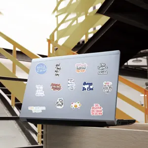 Decorative waterproof English quote stickers set for laptop, luggage, and phone cases.