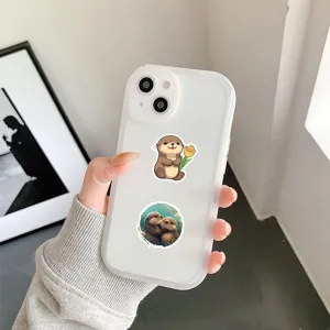 Clear phone case with cute cartoon otter stickers for phone protection and DIY decoration.