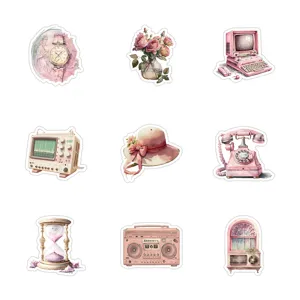 Pegatinas estéticas rosa vintage impermeables portátil teléfono maleta diario set