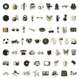 Lot d'autocollants rétro esthétiques noir et blanc imperméables vinyle graffiti skate