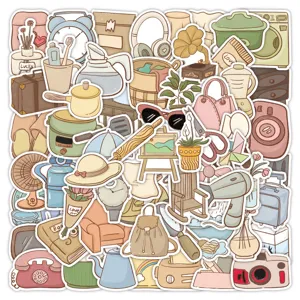 60pcs aesthetic cute daily life cartoon stickers for journaling laptop luggage waterproof decals