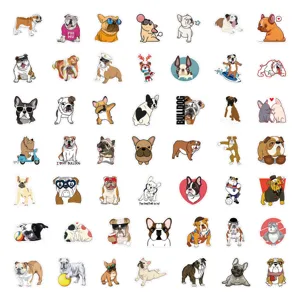 50pz simpatici adesivi di bulldog in stile cartone animato impermeabili per tazza