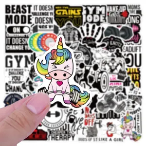 Cute fitness motivational graffiti stickers, waterproof vinyl decal pack for laptop and helmet.