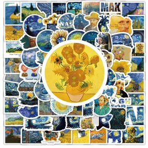 100pcs waterproof Vincent van Gogh art stickers aesthetic vinyl decal pack for luggage laptop