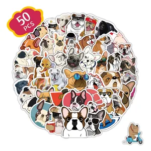 Set di 50 adesivi bulldog carino impermeabili per bottiglia d'acqua laptop valigia skateboard.