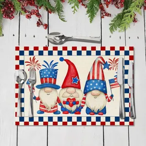 Amerikaanse Onafhankelijkheidsdag Placemats Vintage Patriotische Dwergen Rode Vrachtwagen Print Hittebestendige Stof Tafelmatten Voor Eetkamer Tafeldecoratie