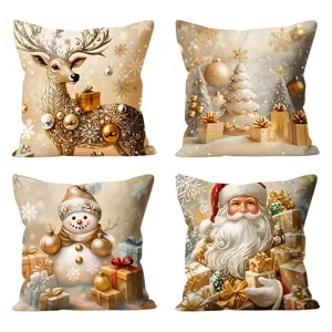 Christmas throw pillow covers set of 4 holiday deer tree snowman santa home decor 18x18