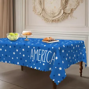 Onafhankelijkheidsdag Sterrenprint Polyester Tafelkleed Blauwe Amerikaanse Vlag Stofdichte Tafelbedekking Voor Eetkamer