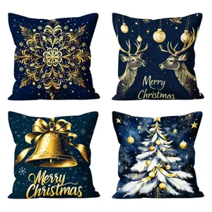 Christmas decorative throw pillow covers set of 4 dark blue gold luxury home sofa cushion