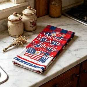 Strofinaccio da Cucina Giorno dell'Indipendenza in Microfibra Assorbente Bandiera Americana Gnomi Stampa Decorazione da Tavola