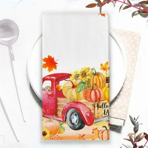 Strofinaccio cucina microfibra zucca camion rosso, panno asciugapiatti assorbente decorazione autunno.