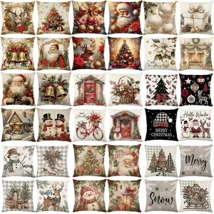 Christmas Pillow Cover Santa Claus Reindeer Snowman Linen Cushion Cover Festive Holiday Home Sofa Decorative Pillowcase