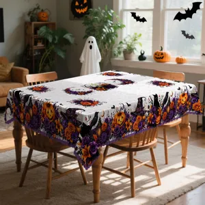 Λεπτομέρεια τραπεζομάντιλου Halloween με κολοκύθα, διακόσμηση τραπεζιού πολυεστέρα.