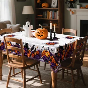 Αδιάβροχο τραπεζομάντηλο Halloween κολοκύθα μαύρη γάτα γιορτινό κάλυμμα τραπεζιού