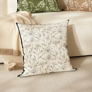Linen floral print throw pillow for sofa bedroom home decor cushion cover soft breathable
