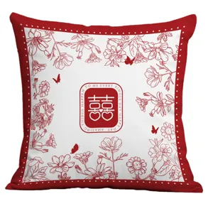 Red Chinese wedding double happiness throw pillow cover festive floral cushion case sofa decor