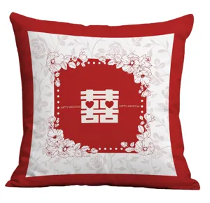 Red Chinese wedding style throw pillow cover with double happiness pattern for bedroom