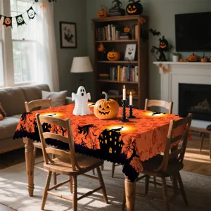 Τραπεζομάντηλο Halloween αδιάβλητο πολυεστέρας σχέδιο κάστρο κολοκύθας διακόσμηση τραπεζιού
