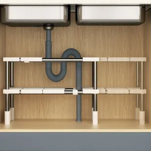 Under sink organizer adjustable 2-tier storage shelf kitchen cabinet space saving rack