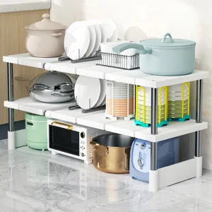 Adjustable kitchen storage rack under sink expandable shelf multi-tier organizer for pots
