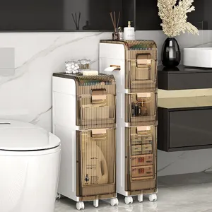 Bathroom Gap Storage Cabinet Slim Plastic Tower Organizer With Drawers And Movable Wheels For Toilet Narrow Space Home Furniture