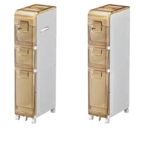 Bathroom crevice storage cabinet 3-tier slim drawer organizer rolling cart for gap