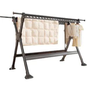 Foldable clothes drying rack for balcony and indoor use, telescopic heavy duty laundry hanger.