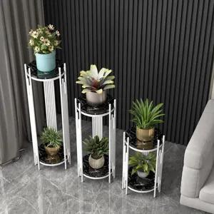 Nordic luxury metal plant stand, multi-tier marble pattern top flower rack for living room