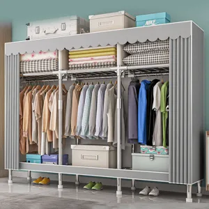 Modern Minimalist Steel Pipe Reinforced Storage Wardrobe Non-Woven Fabric Bedroom Clothes Organizer Cabinet