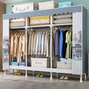 Portable cloth wardrobe with reinforced steel pipes, large storage capacity for bedroom.