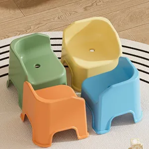 Colorful plastic children small stools set, cute rainbow chairs for kids home daily use.