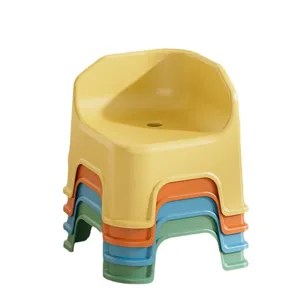 Colorful stackable plastic children chairs for home, living room, and daycare use. Pack of four.