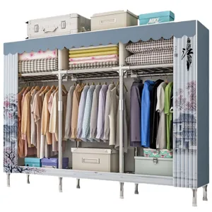 Portable wardrobe canvas clothes storage closet heavy duty metal frame for bedroom