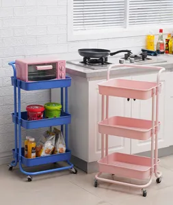 Multi-layer rolling utility cart with wheels, perfect for kitchen and living room storage.