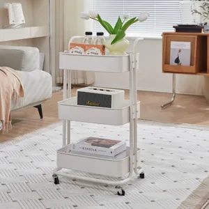 3-tier rolling utility cart metal storage organizer with wheels for kitchen and living room
