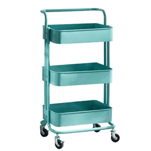 3-tier metal utility rolling cart with wheels, multifunctional kitchen storage rack organizer.