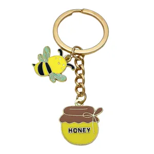 Süßer Bienen und Honigtopf Schlüsselanhänger, Metall Emaillierter Anhänger für Damen Taschen Geschenke.