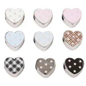 Acrylic heart star beads DIY charm pendant detailed view of colorful plaid loose beads.