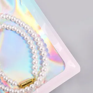 Kleurrijke holografische venster zelfsluitende zakverpakking met parelketting detail