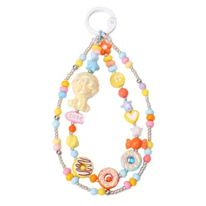Colorful acrylic bead phone charm DIY lanyard cute cartoon character pendant strap accessory