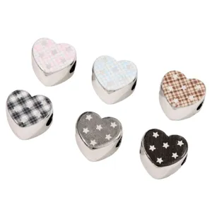 Acrylic silver electroplated star print large hole heart loose beads for DIY phone chains