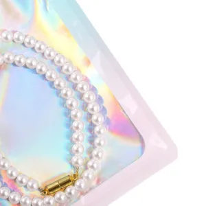 Kleurrijke holografische venster zip-zak met kunstmatige parelketting voor sieraden