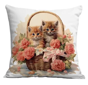 Housse de coussin vintage avec chatons mignons, taie d'oreiller florale pour canapé salon.