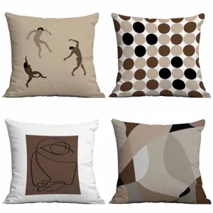 Modern abstract throw pillow cover detail featuring minimalist line art and geometric pattern.
