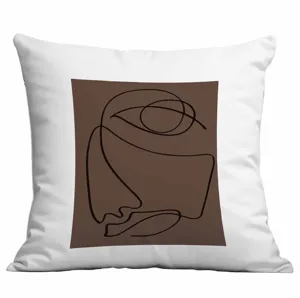 Modern minimalist throw pillow cover featuring abstract line art face design for sofa.