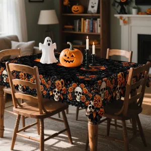 Τραπεζομάντηλο Halloween με σχέδιο κρανίου και λουλουδιών για διακόσμηση τραπεζιού.