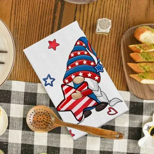 Patriottische keukendoek voor Onafhankelijkheidsdag met schattige dwerg en sterren.
